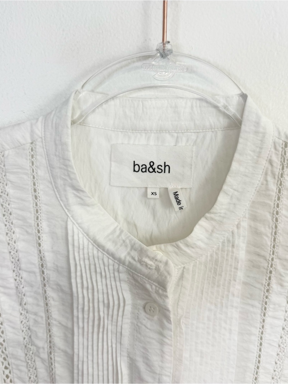 ba&sh Laura Pleated Lace Trim Blouse Ivory XS Romantic Pintuck Puff Sleeve Top - Picture 3 of 7